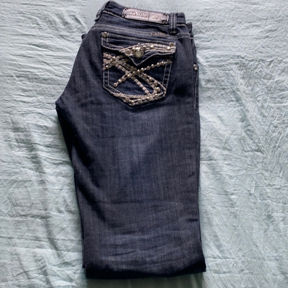 L.A. Idol Distressed Boot Cut Jeans. Size 9